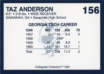 1991 Collegiate Collection Georgia Tech Yellow Jackets #156 Taz Anderson Back