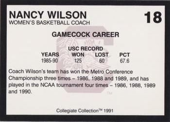 1991 Collegiate Collection South Carolina Gamecocks #18 Nancy Wilson Back