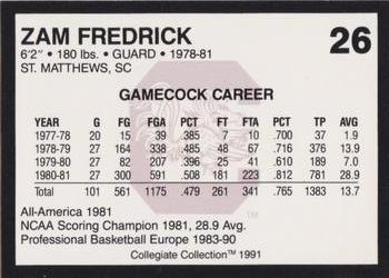 1991 Collegiate Collection South Carolina Gamecocks #26 Zam Fredrick Back
