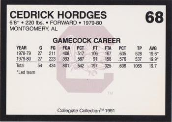 1991 Collegiate Collection South Carolina Gamecocks #68 Cedrick Hordges Back