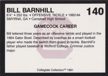 1991 Collegiate Collection South Carolina Gamecocks #140 Bill Barnhill Back