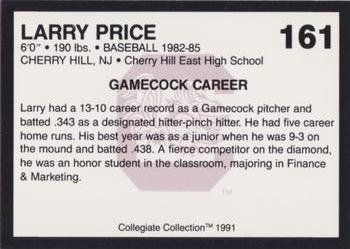 1991 Collegiate Collection South Carolina Gamecocks #161 Larry Price Back