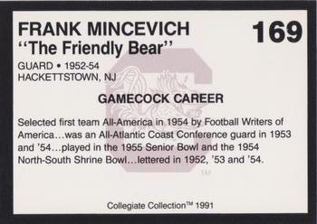 1991 Collegiate Collection South Carolina Gamecocks #169 Frank Mincevich Back