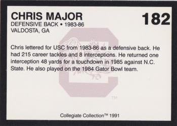 1991 Collegiate Collection South Carolina Gamecocks #182 Chris Major Back