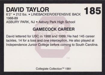1991 Collegiate Collection South Carolina Gamecocks #185 David Taylor Back