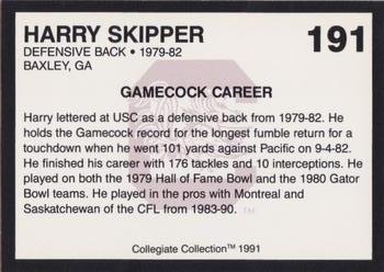 1991 Collegiate Collection South Carolina Gamecocks #191 Harry Skipper Back