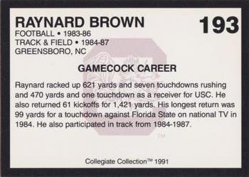 1991 Collegiate Collection South Carolina Gamecocks #193 Raynard Brown Back