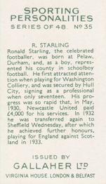 1936 Gallaher Sporting Personalities #35 Ronnie Starling Back