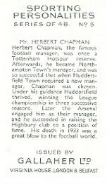 1936 Gallaher Sporting Personalities #5 Herbert Chapman Back