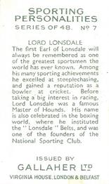 1936 Gallaher Sporting Personalities #7 Lord Lonsdale Back