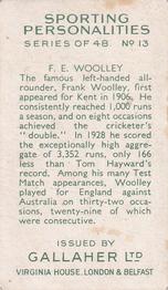 1936 Gallaher Sporting Personalities #13 Frank Woolley Back