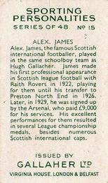 1936 Gallaher Sporting Personalities #15 Alex James Back