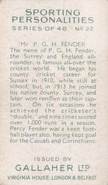 1936 Gallaher Sporting Personalities #22 Percy Fender Back