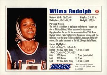 1992 Snickers U.S. Olympic #11 Wilma Rudolph Back