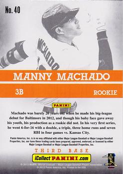 2013 Panini National Sports Collectors Convention #40 Manny Machado Back