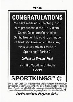 2010 Sportkings Series D - National Convention VIP Promo #VIP-16 Mark McGwire Back