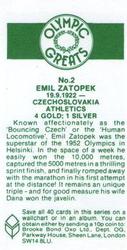 1979 Brooke Bond Olympic Greats #2 Emil Zatopek Back