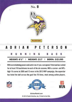 2013 Panini Father's Day #9 Adrian Peterson Back