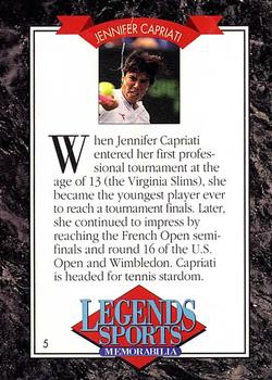 1992 Legends Sports Memorabilia #5 Jennifer Capriati Back