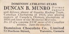 1928-29 Dominion Chocolate Athletic Stars #12 Dunc Munro Back