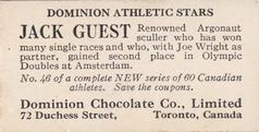 1928-29 Dominion Chocolate Athletic Stars #46 Jack Guest Back