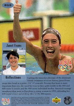 1996 Upper Deck USA Olympicards - Reflections of Gold #RG9 Janet Evans Back