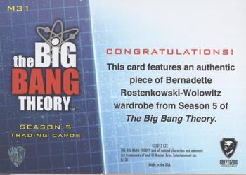 2013 Cryptozoic The Big Bang Theory Season 5 - Authentic Wardrobes #M31 Bernadette Rostenkowski-Wolowitz Back