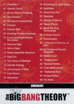 2012 Cryptozoic The Big Bang Theory Seasons 1 & 2 #01 Checklist: 01-72 Front
