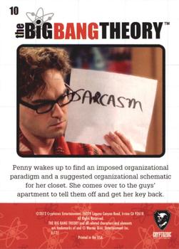 2012 Cryptozoic The Big Bang Theory Seasons 1 & 2 #10 Sarcasm Sign Back