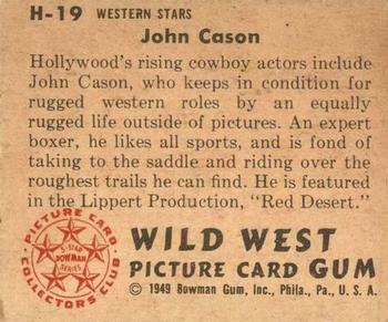1949 Bowman Wild West (R701-19) #H-19 John Cason Back