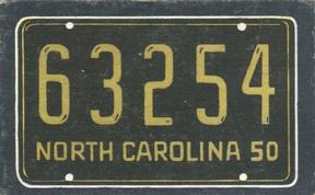 1950 Topps License Plates (R714-12) #17 North Carolina Front