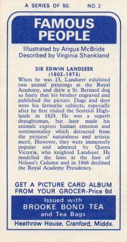 1969 Brooke Bond Famous People #2 Edwin Landseer Back