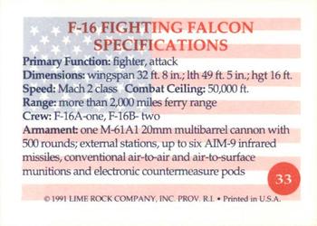 1991 Lime Rock Heroes of the Persian Gulf #33 F-16 Fighting Falcon Back