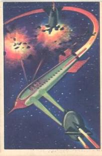 1951 Bowman Jets, Rockets, Spacemen (R701-13) #12 Attacked by Ray Fighters Front