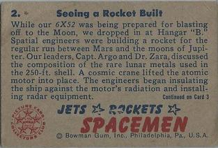 1951 Bowman Jets, Rockets, Spacemen (R701-13) #2 Seeing a Rocket Built Back