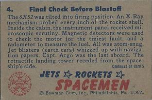 1951 Bowman Jets, Rockets, Spacemen (R701-13) #4 Final Check Before Blastoff Back