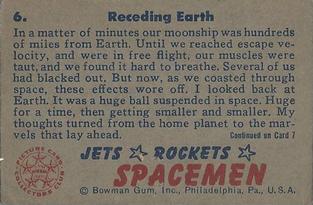 1951 Bowman Jets, Rockets, Spacemen (R701-13) #6 Receding Earth Back
