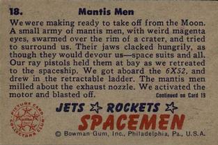 1951 Bowman Jets, Rockets, Spacemen (R701-13) #18 Mantis Men Back