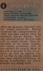 1963 Topps Flags Midgee #8 Bolivia Back