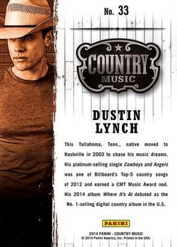 2014 Panini Country Music #33 Dustin Lynch Back