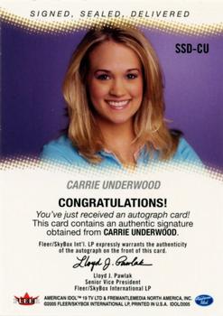 2005 Fleer American Idol Season 4 - Signed, Sealed and Delivered Autograph Cards #SSD-CU Carrie Underwood Back