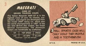 1961 Topps Sports Cars #3 Maserati 3500 GT Back