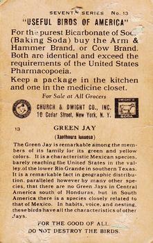 1934 Church & Dwight Useful Birds of America Seventh Series (J9-3) #13 Green Jay Back