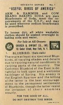 1933 Church & Dwight Useful Birds of America Seventh Series (J9-3) #1 Bluebird Back