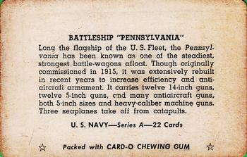 1942 Card-O U.S. Navy Series A (R112-6) #NNO Battleship 