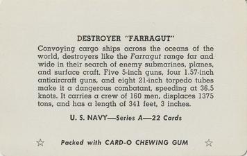 1942 Card-O U.S. Navy Series A (R112-6) #NNO Destroyer 