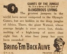 1950 Topps Bring 'Em Back Alive (R714-2) #9 Giants of the Jungle Back