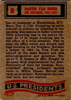 1972 Topps U.S. Presidents #8 Martin Van Buren Back