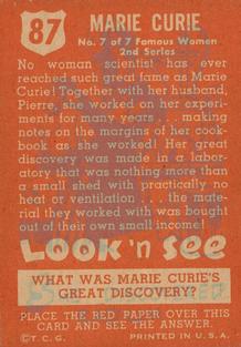 1952 Topps Look 'n See (R714-16) #87 Marie Curie Back