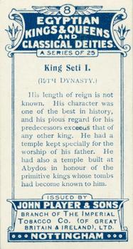 1912 Player's Egyptian Kings & Queens and Classical Deities #8 Seti I Back